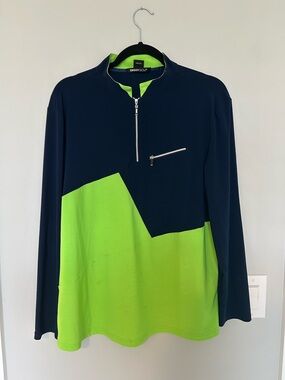 DKNYGolf Navy and Lime Colorblock Half‑Zip Pullover